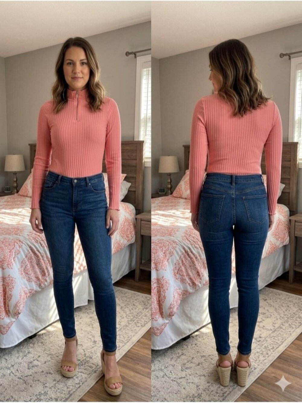 Miss Selfridge Petites Pink Ribbed Zip Neck Bodysuit US 6 Long Sleeve Top Mock